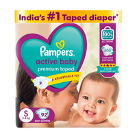 Pampers Active Baby Taped Diapers, Small size diapers, (S) 92 count, taped style custom fit | Taped Style, Custom Fit