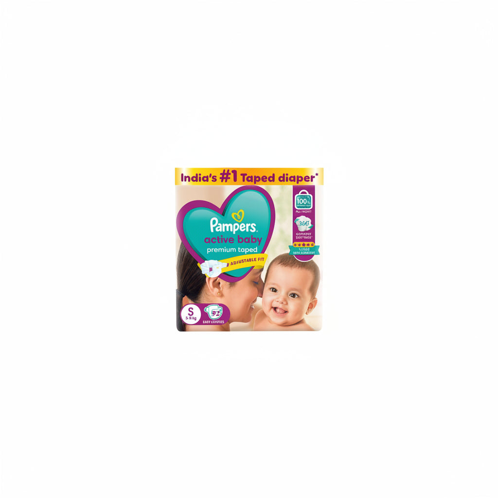 Pampers Active Baby Taped Diapers, Small size diapers, (S) 92 count, taped style custom fit | Taped Style, Custom Fit