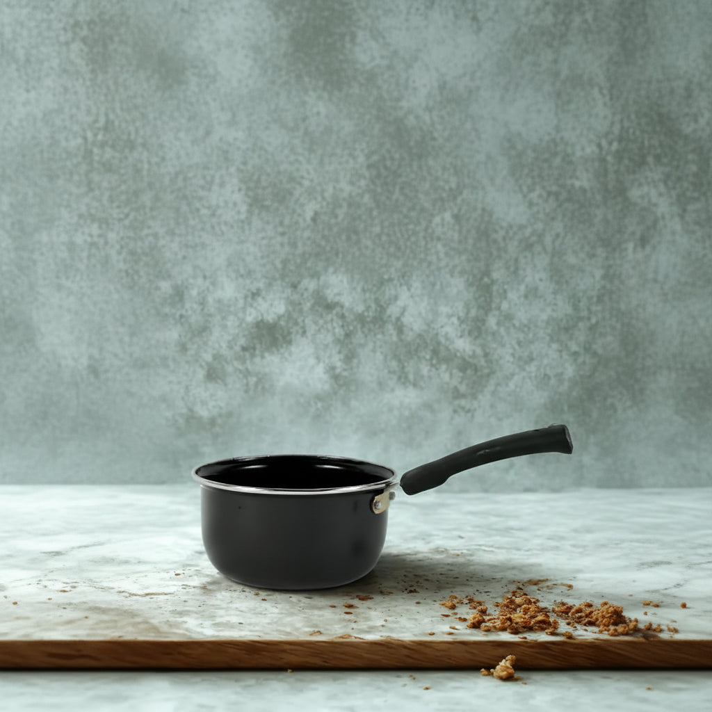 Premium Enamel Coating Nonstick Saucepan | Milk Pan | Tea Pan | Sauce pan| Cool Touch Handle | Black (16 cm 1.6 LTR)