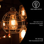 Gesto 4W E27 E26 Base Edison Bulb | 15000 Light Hours | Hanging LED Warm White 2700K Antique Vintage Filament Bulbs (Pack of 8)