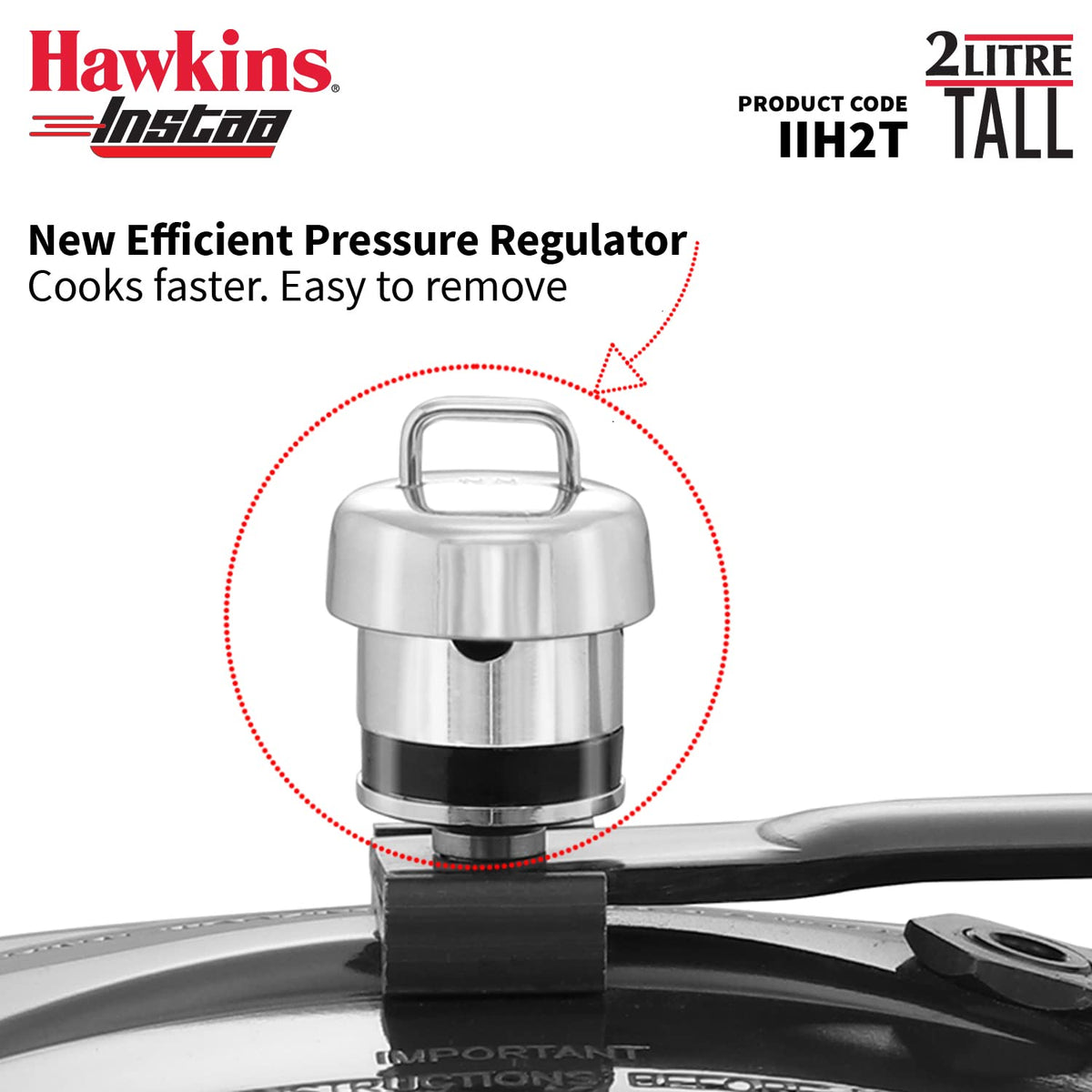 Hawkins 2 Litre Instaa Pressure Cooker, Induction Inner Lid Cooker, Tall Body Hard Anodised Cooker, Black (IIH2T)