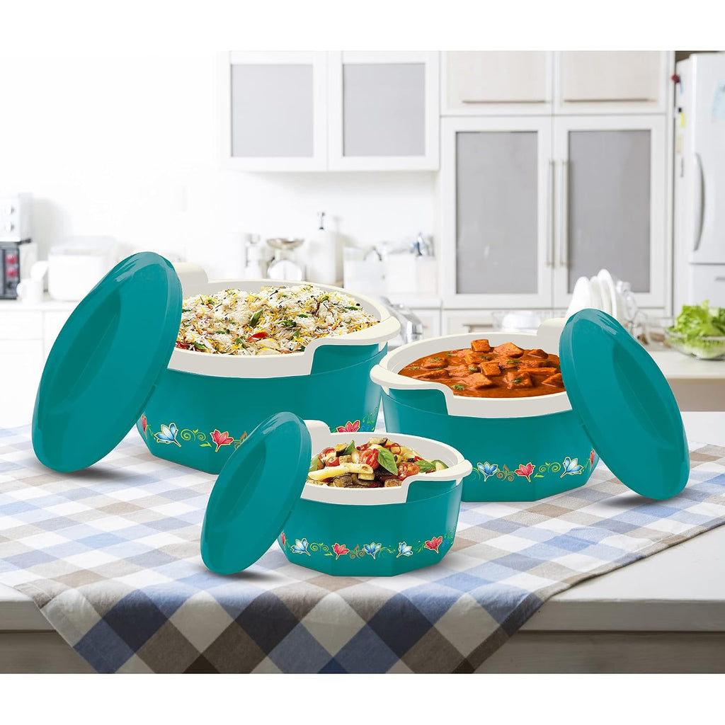 MILTON Elegance Jr. Inner Stainless Steel Casserole Gift Set Of 3 (395 Ml, 750 Ml, 1.35 Litres), Green |