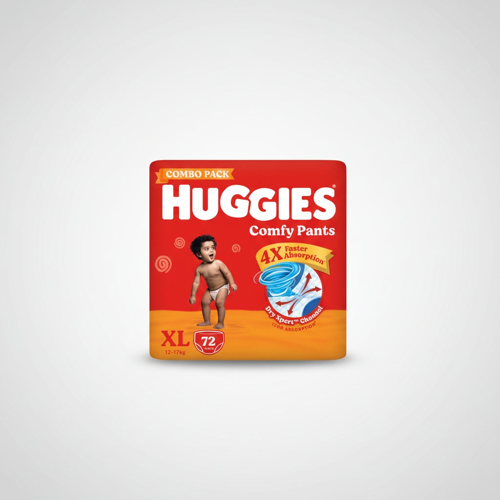Huggies Comfy Pants Baby Diaper, Extra Large (XL) Size (12-17 Kgs), Pack of 72 (24 Count, Pack of 3)