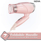 Nova NHP 8202 Premium 1400 Watts Hot and Cold Foldable Hair Dryer for Women (Pink)