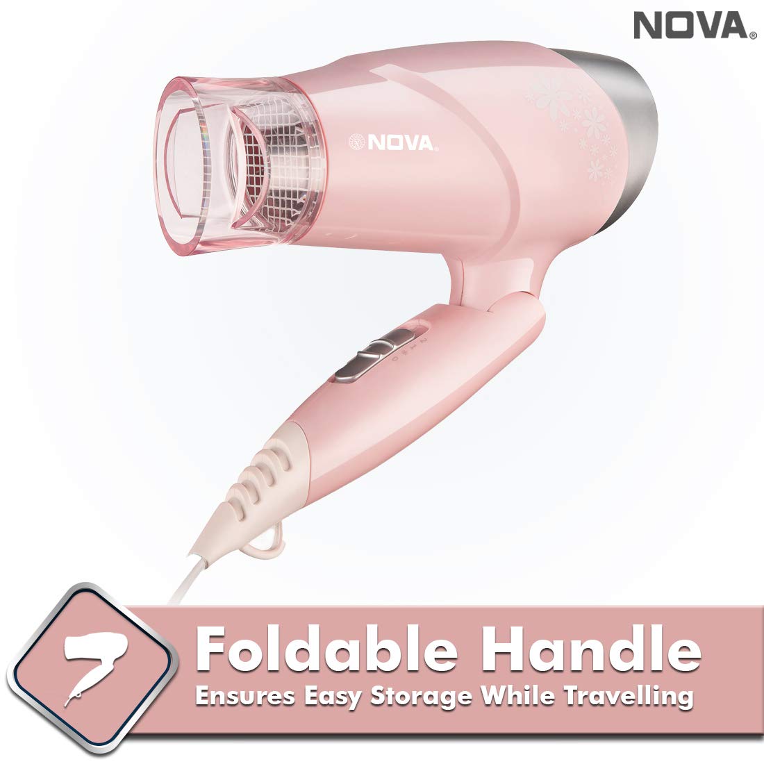Nova NHP 8202 Premium 1400 Watts Hot and Cold Foldable Hair Dryer for Women (Pink)