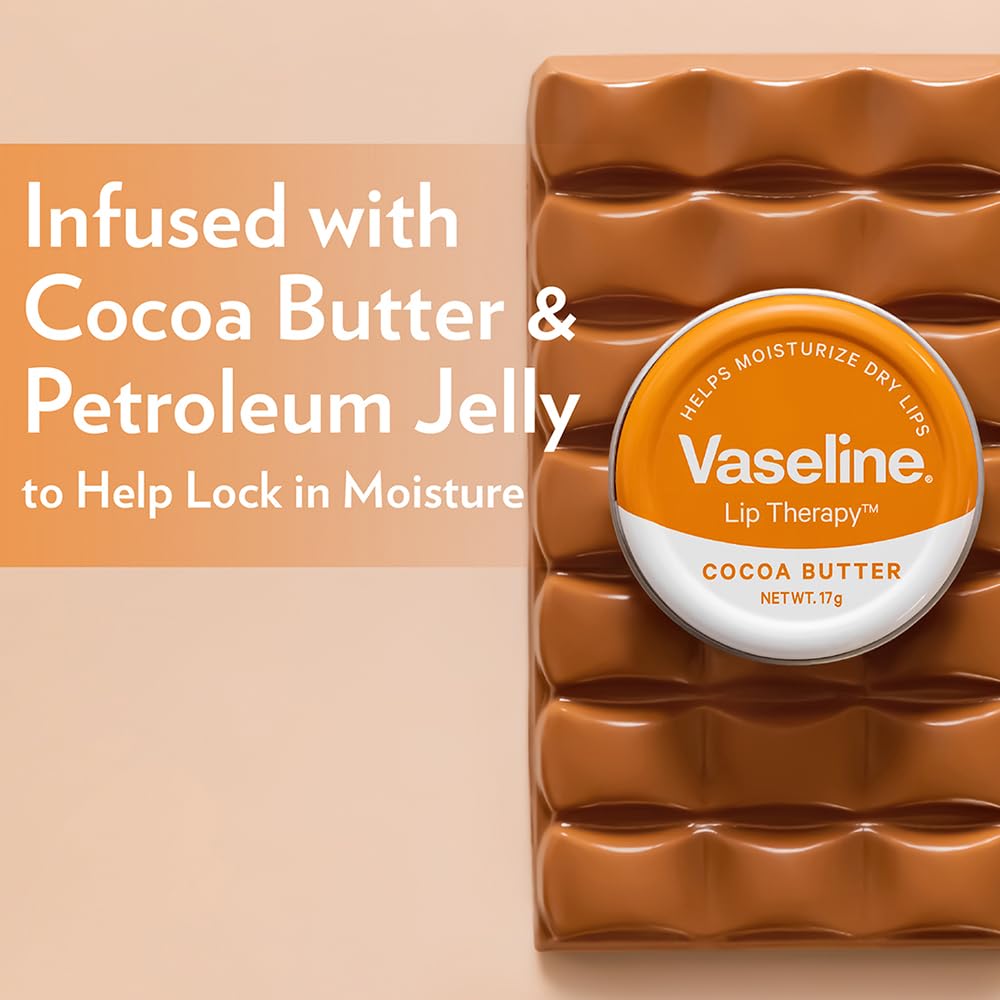 Vaseline Lip Tins Cocoa Butter, 17g | Infused with Cocoa Butter for Hydration & Glossy Shine Softline (Transparent)