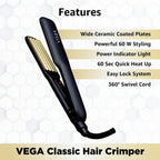VEGA Classic Hair Crimper With Quick Heat Up & Ceramic Coated Plates, (VHCR-01), Black & VEGA Adore Hair Straightener with Ceramic Coated Plates...