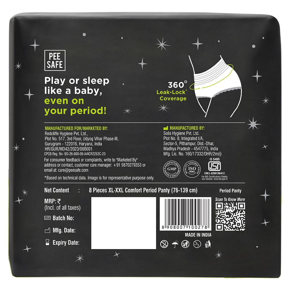 Pee Safe Comfort Period Panties XL-XXL | 8 Panties| Heavy Flow | 360° Protection | 12 Hr Protection | Leak Proof | Overnight Comfort | Rash & Toxin Free...