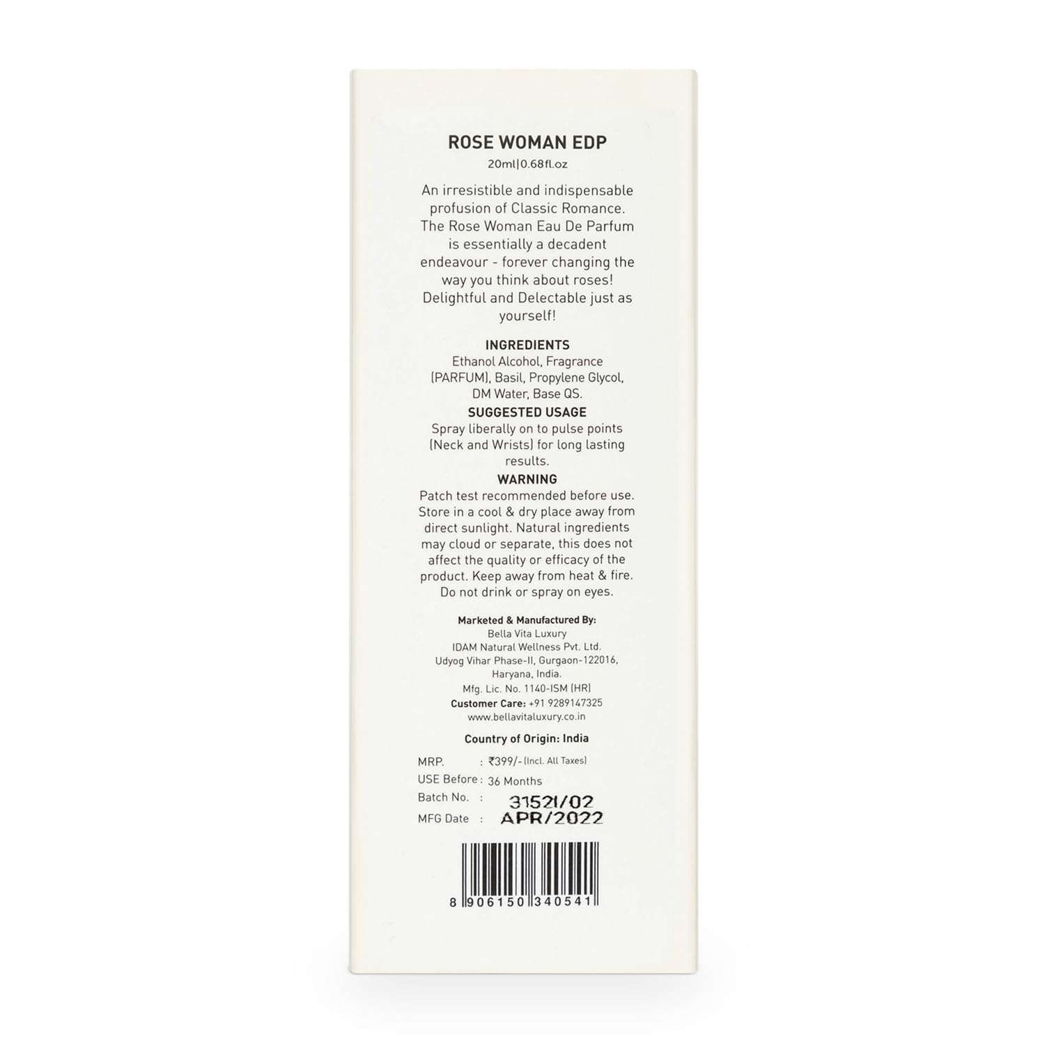 Bella Vita Luxury Organic Luxury Rose Woman Eau De Parfum Liquid Perfume for Women with Woody Rose, Jasmine, Black Currant, Vanilla & Amber | Long...