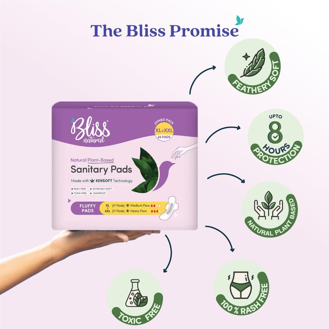 BLISSNATURAL Ultra Soft Sanitary Pads XL+XXL | Pack of 34 |