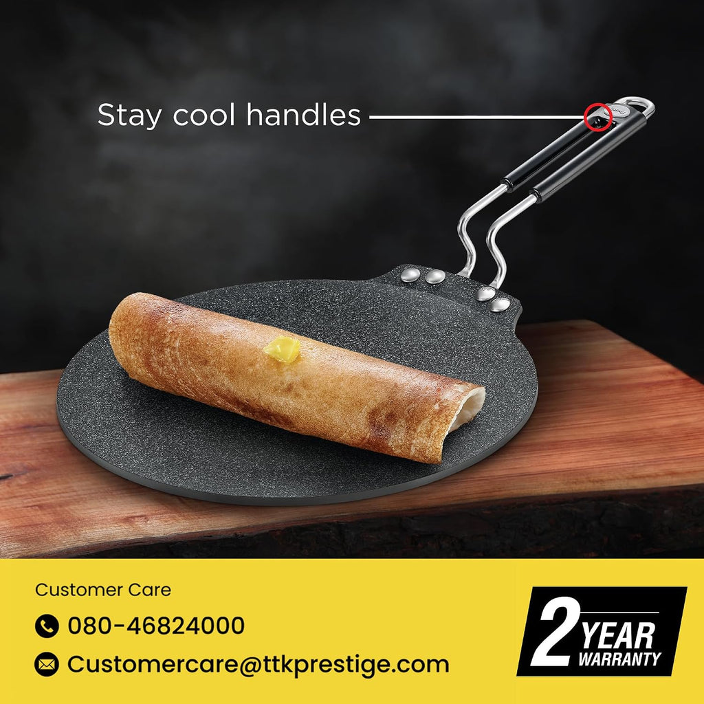 Prestige Durastone 33cm Hard Anodised Non-Stick Dosa Tawa| 6 Layer Non-Stick Coating| Gas and Induction Compatible|
