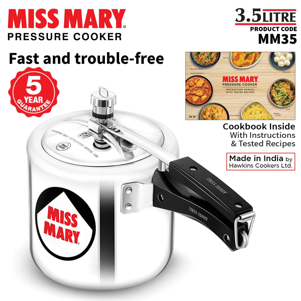 Hawkins 3.5 Litre Miss Mary Pressure Cooker, Inner Lid Cooker, Silver (MM35)