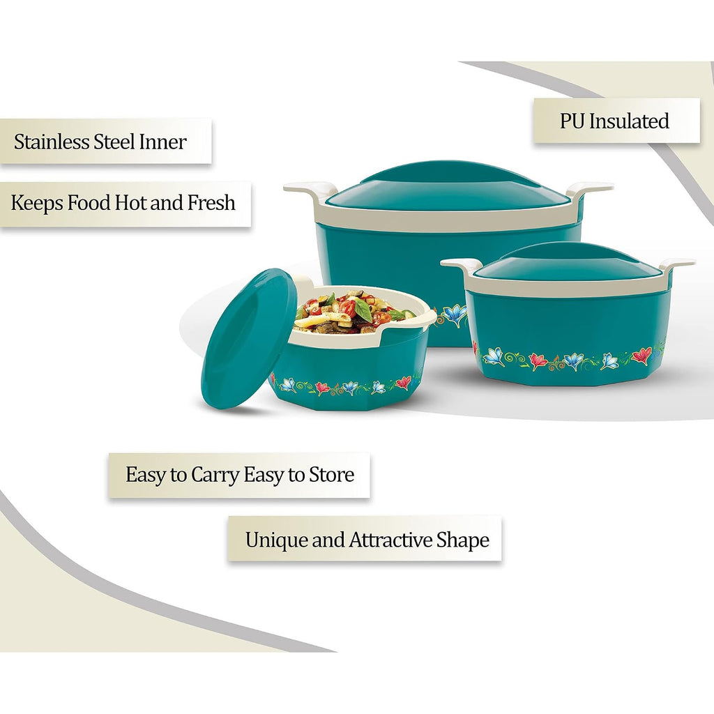 MILTON Elegance Jr. Inner Stainless Steel Casserole Gift Set Of 3 (395 Ml, 750 Ml, 1.35 Litres), Green |