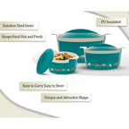 MILTON Elegance Jr. Inner Stainless Steel Casserole Gift Set Of 3 (395 Ml, 750 Ml, 1.35 Litres), Green |