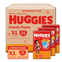 Huggies Comfy Pants Baby Diaper, Extra Large (XL) Size (12-17 Kgs), Pack of 72 (24 Count, Pack of 3)