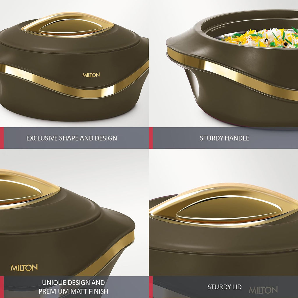 MILTON Pearl 1500 PU Insulated Inner Stainless Steel Casserole, 1270 ml, Dark Brown