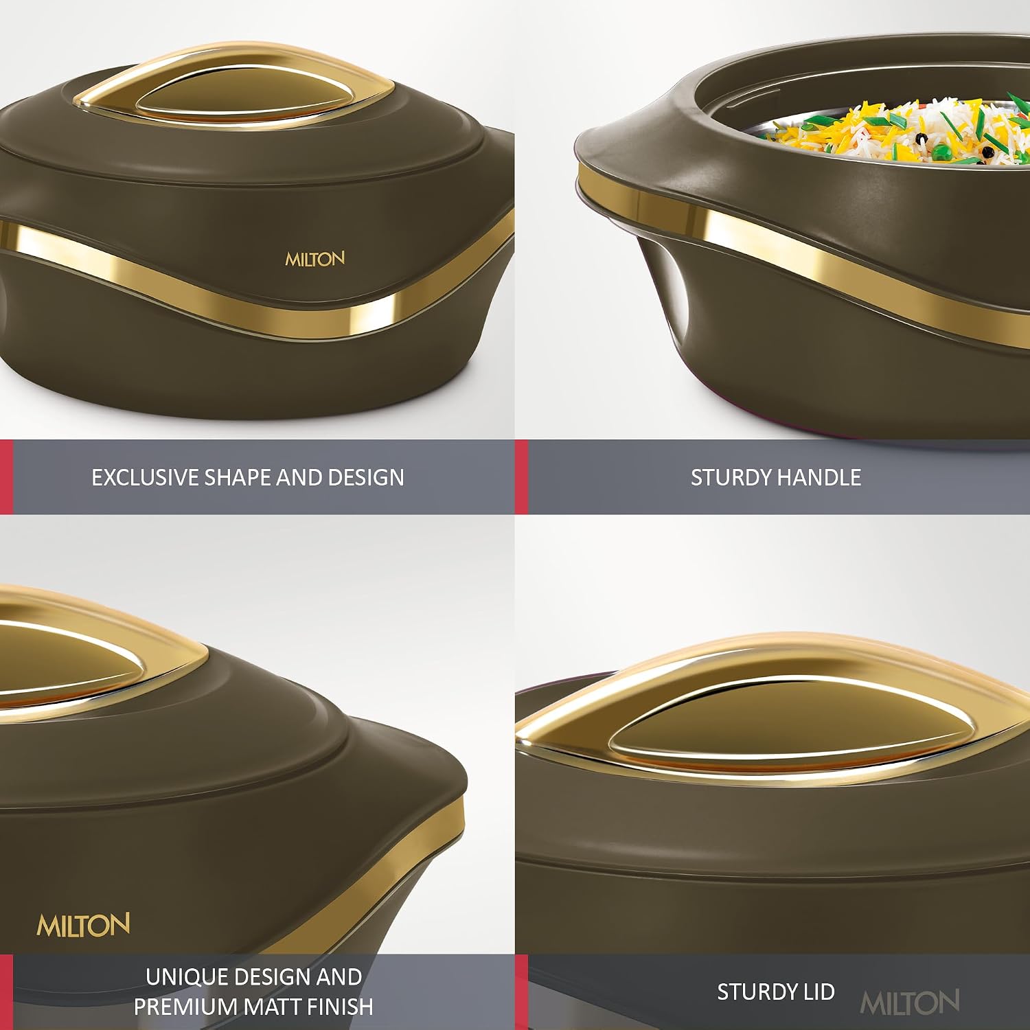 MILTON Pearl 1500 PU Insulated Inner Stainless Steel Casserole, 1270 ml, Dark Brown