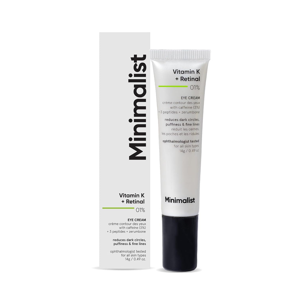 Minimalist Vitamin K + Retinal 01% Under Eye Cream | Reduces Dark Circles, Wrinkles & Fine Lines | With Caffeine for Puffiness | For Women & Men | 14 gm