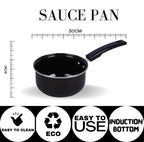 Premium Enamel Coating Nonstick Saucepan | Milk Pan | Tea Pan | Sauce pan| Cool Touch Handle | Black (16 cm 1.6 LTR)