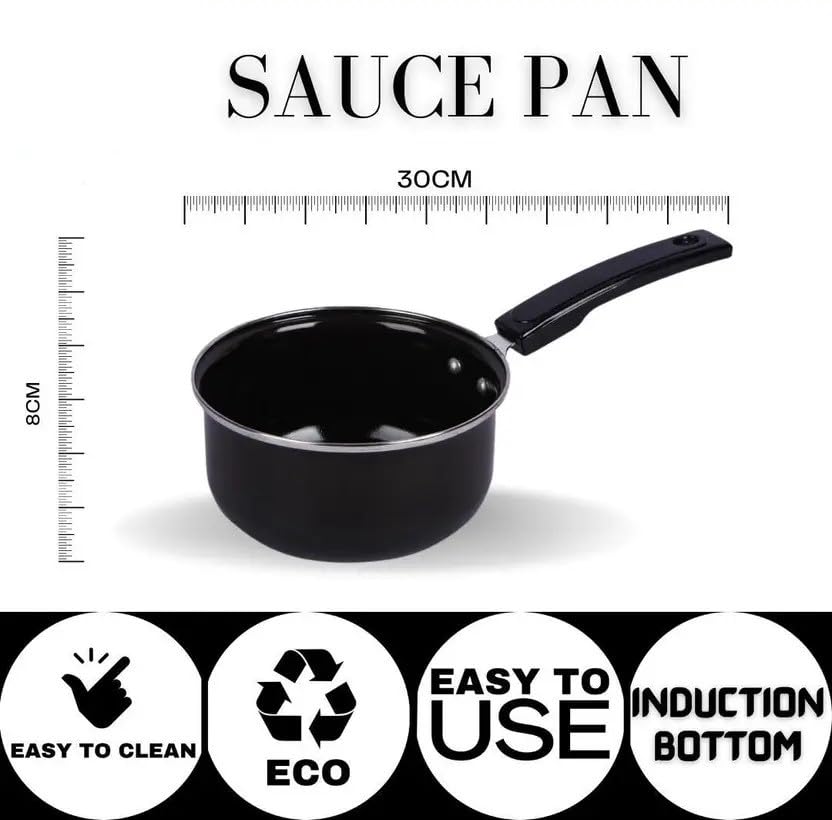 Premium Enamel Coating Nonstick Saucepan | Milk Pan | Tea Pan | Sauce pan| Cool Touch Handle | Black (16 cm 1.6 LTR)
