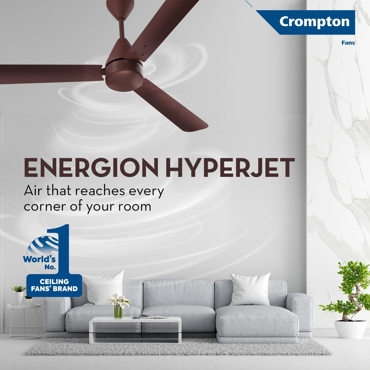 Crompton Energion Hyperjet 1200mm BLDC Ceiling Fan | Point Anywhere Remote Control | BEE 5 Star Rated Energy Efficient | Superior Air Delivery | Anti-Rust | 2 Year Manufacturer Warranty | Brown