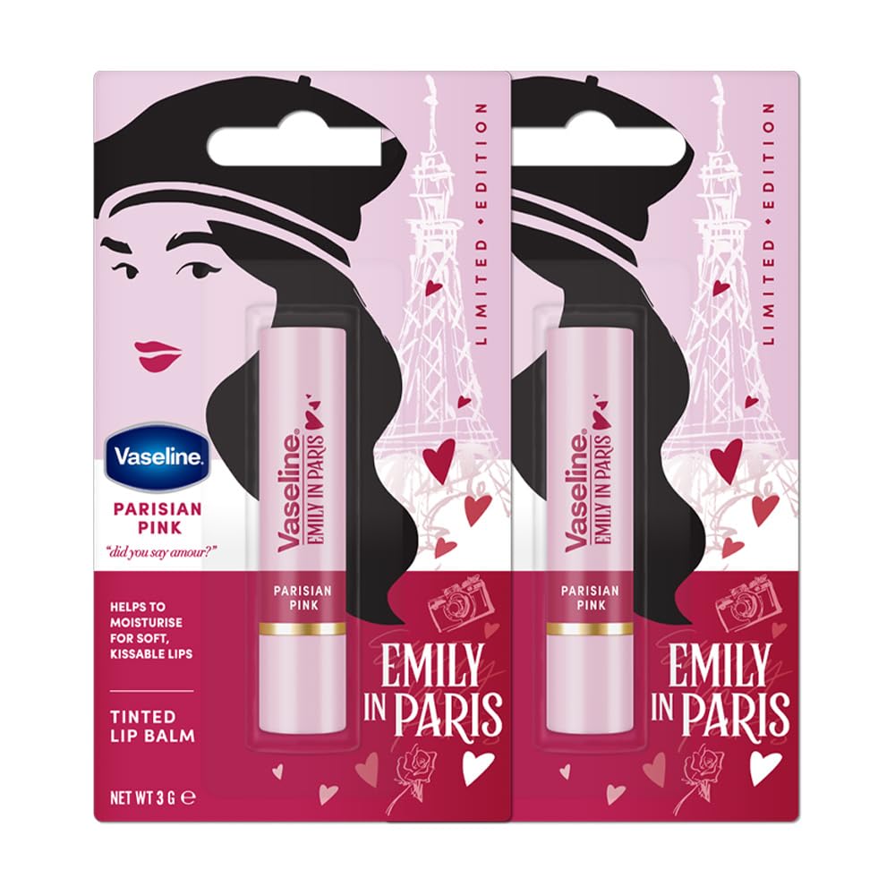 Vaseline Parisian Pink Emily in Paris Limited Edition Pink Tinted Lip Balm Stick 3g (Pack of 2)