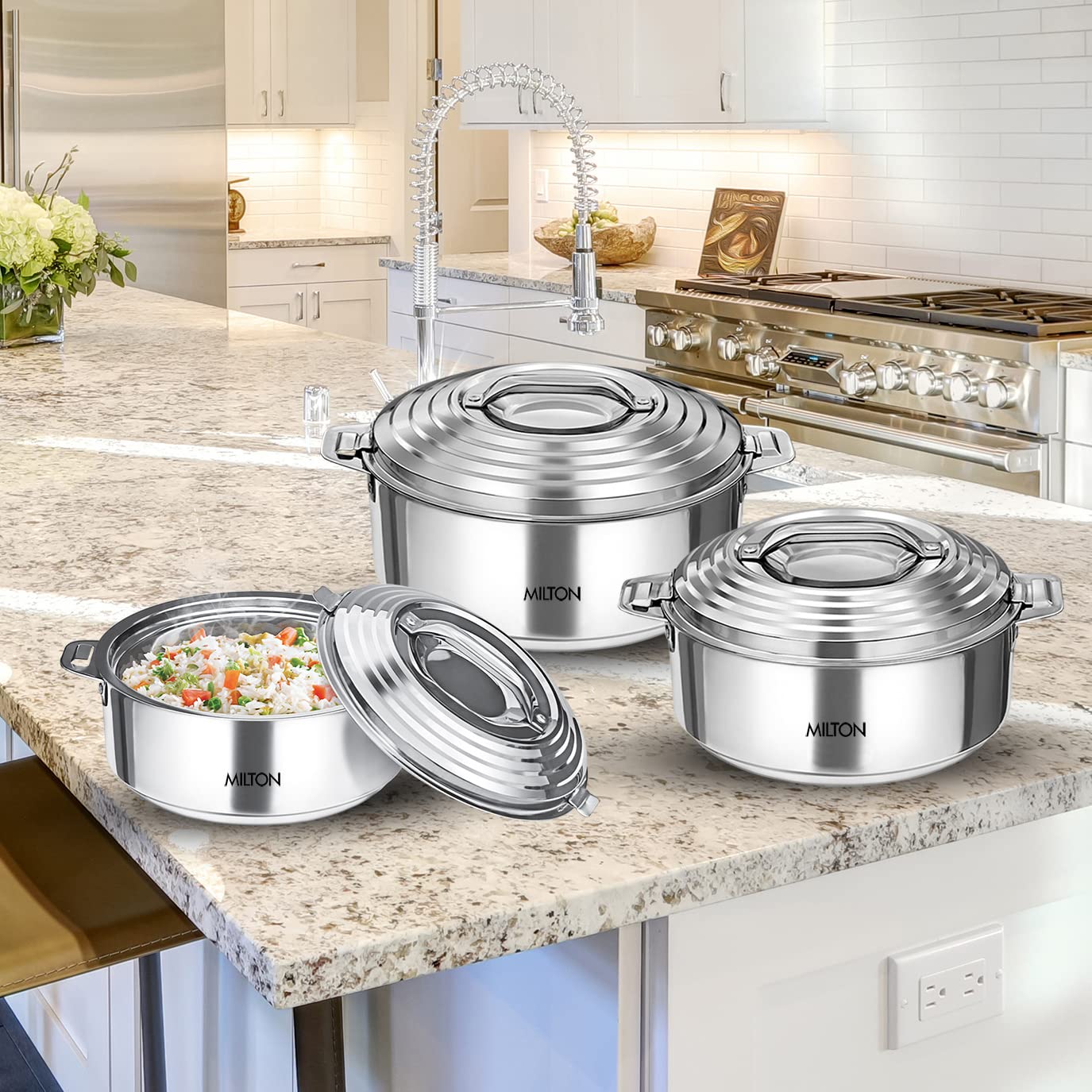 MILTON Galaxia Set of 3 Insulated SS Casserole (1.2, 2.09, 2.45 L)
