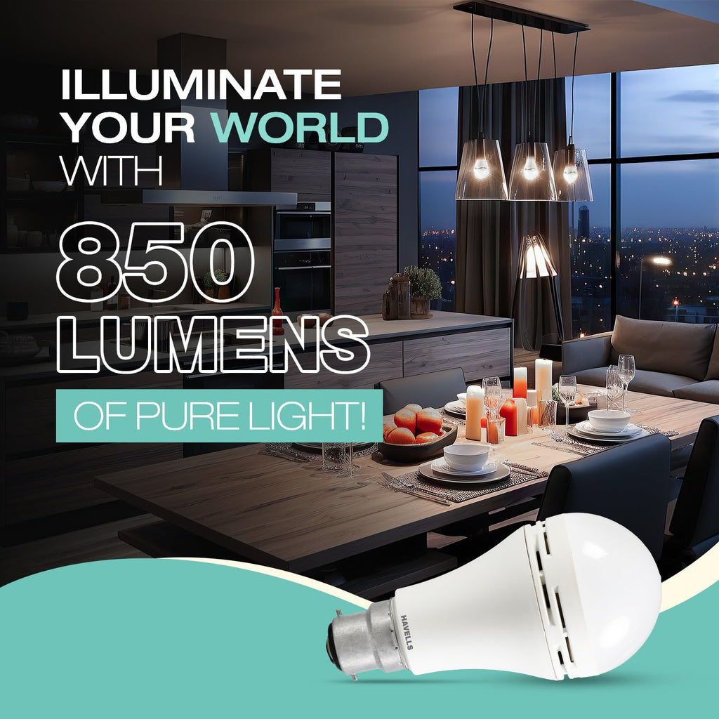 HAVELLS 8.5w LED Emergency Bulb | Shatter Resistant |Cool Day White (6500K) | B22 LED Bulb Base | Inverter Bulb for home,4 Hours battery back up| Li-ion Battery | Over charging Protection (PACK OF 2)