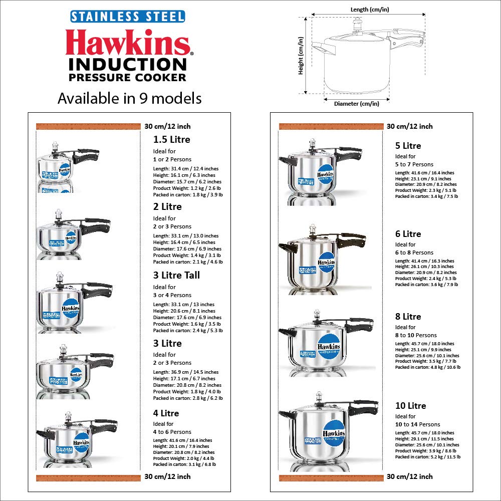 Hawkins 6 Litre Inner Lid Pressure Cooker, Stainless Steel Cooker, Induction Cooker, Silver (HSS60), 6 Liter