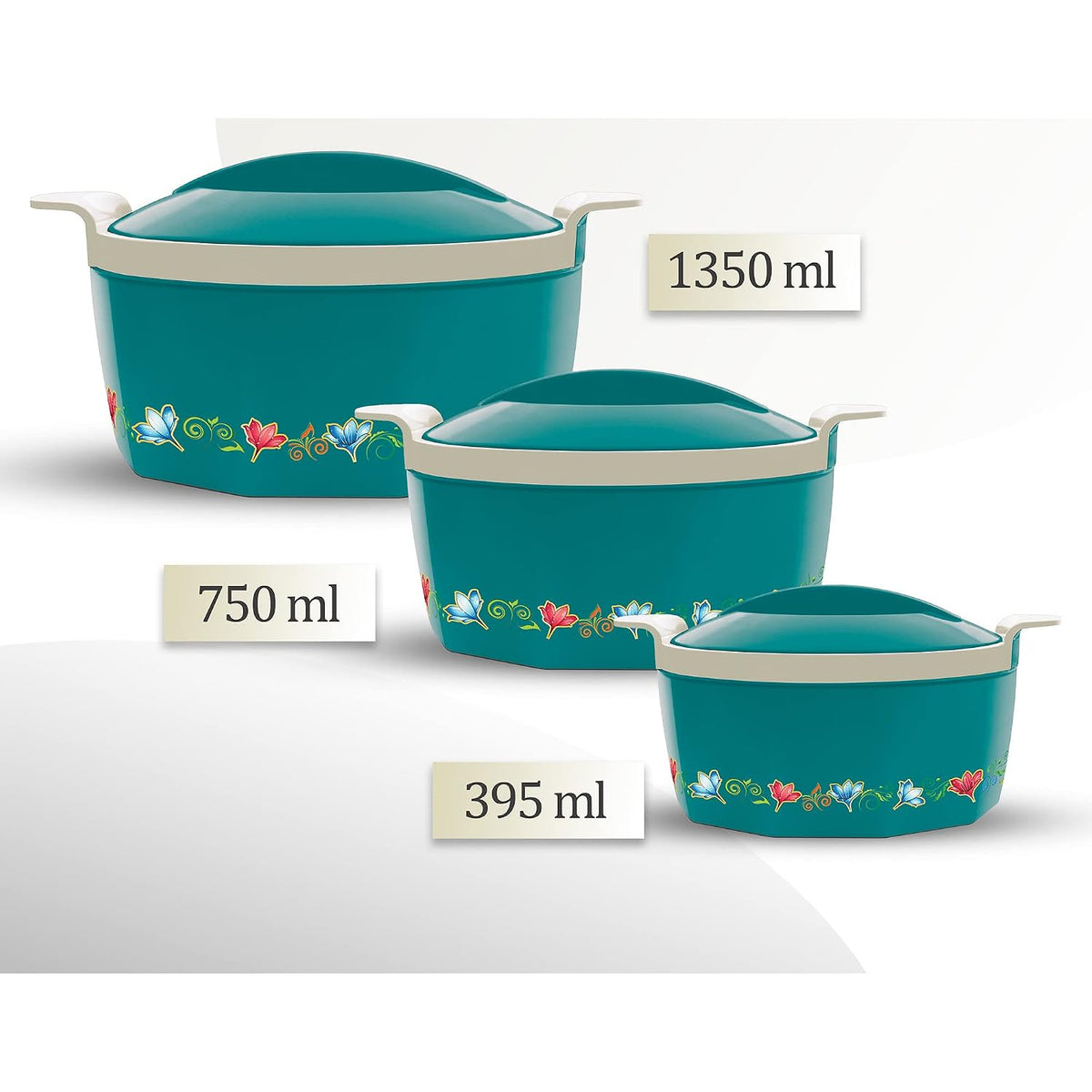 MILTON Elegance Jr. Inner Stainless Steel Casserole Gift Set Of 3 (395 Ml, 750 Ml, 1.35 Litres), Green |