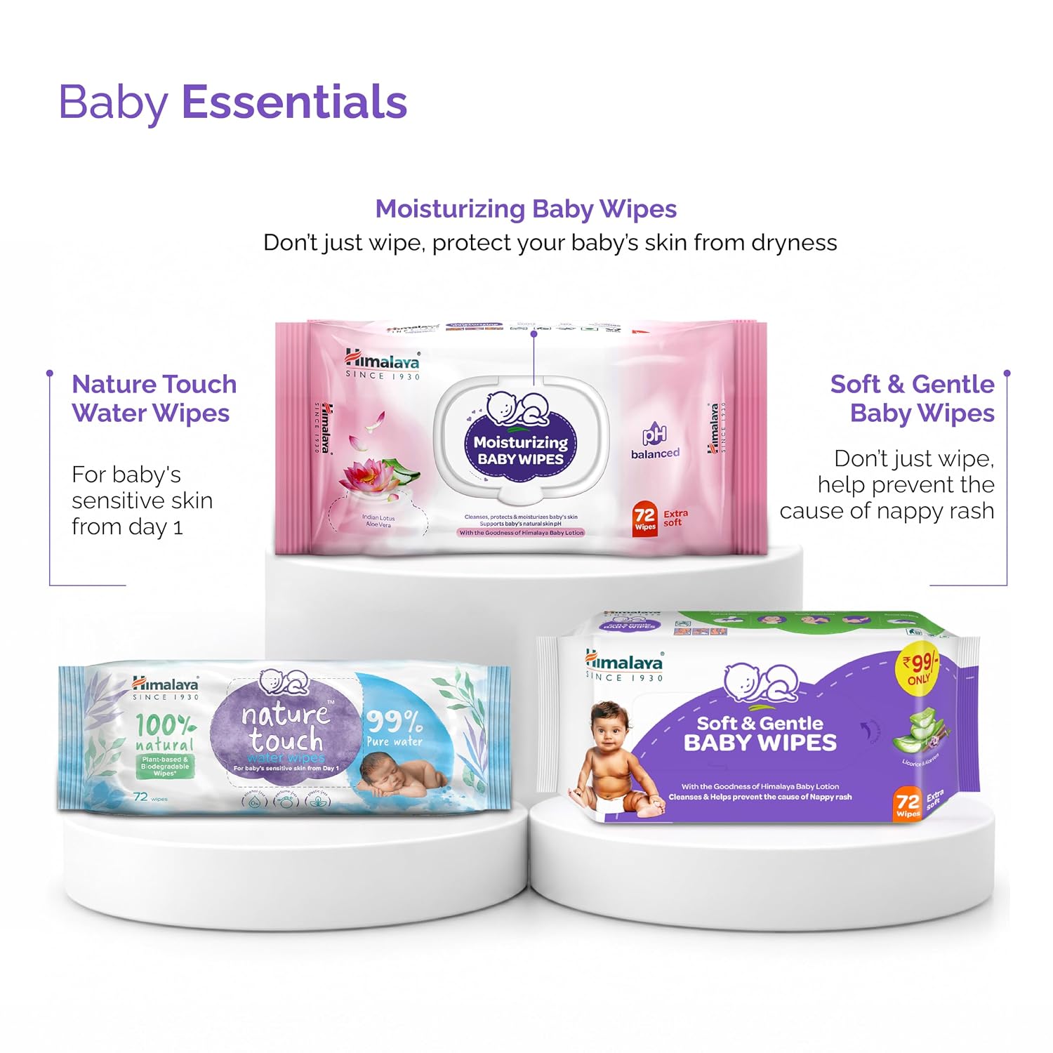 Himalaya Soft & Gentle Baby Wipes |72 Wipes x B3 G1 Free - 288 Wipes | With Licorice & Aloe Vera | Gently cleanses & Helps prevent the cause of...