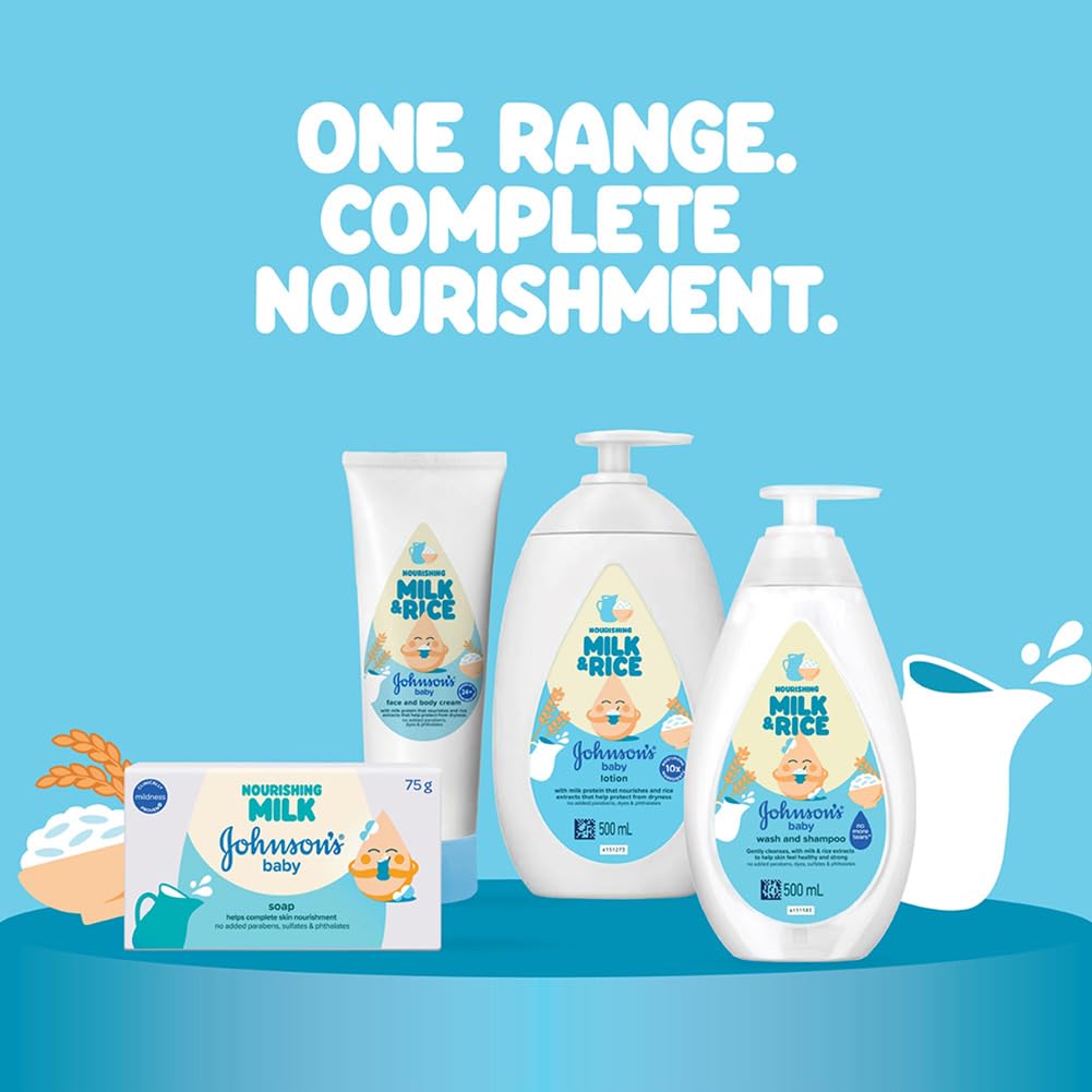 Johnson's Baby Milk and Rice Cream, 200g | Face & Body Cream for All Skin Types Including Sensitive Skin | With Milk Protein