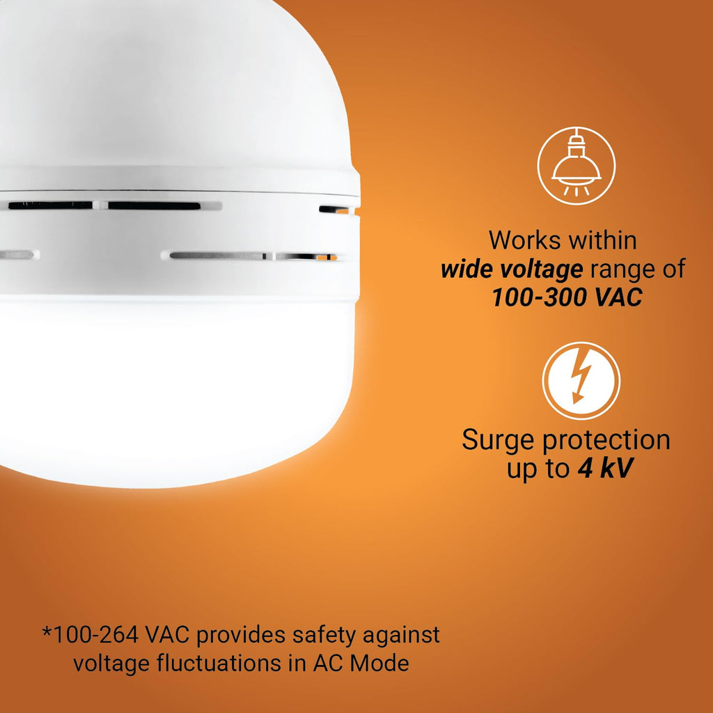 wipro Garnet 30w LED Emergency Bulb | Cool Day White (6500K) | B22 | Inverter Bulb for Home | Upto 10 Hours Back up with dimmable Modes | Li-ion Battery | Over Charging Protection | Pack of 1