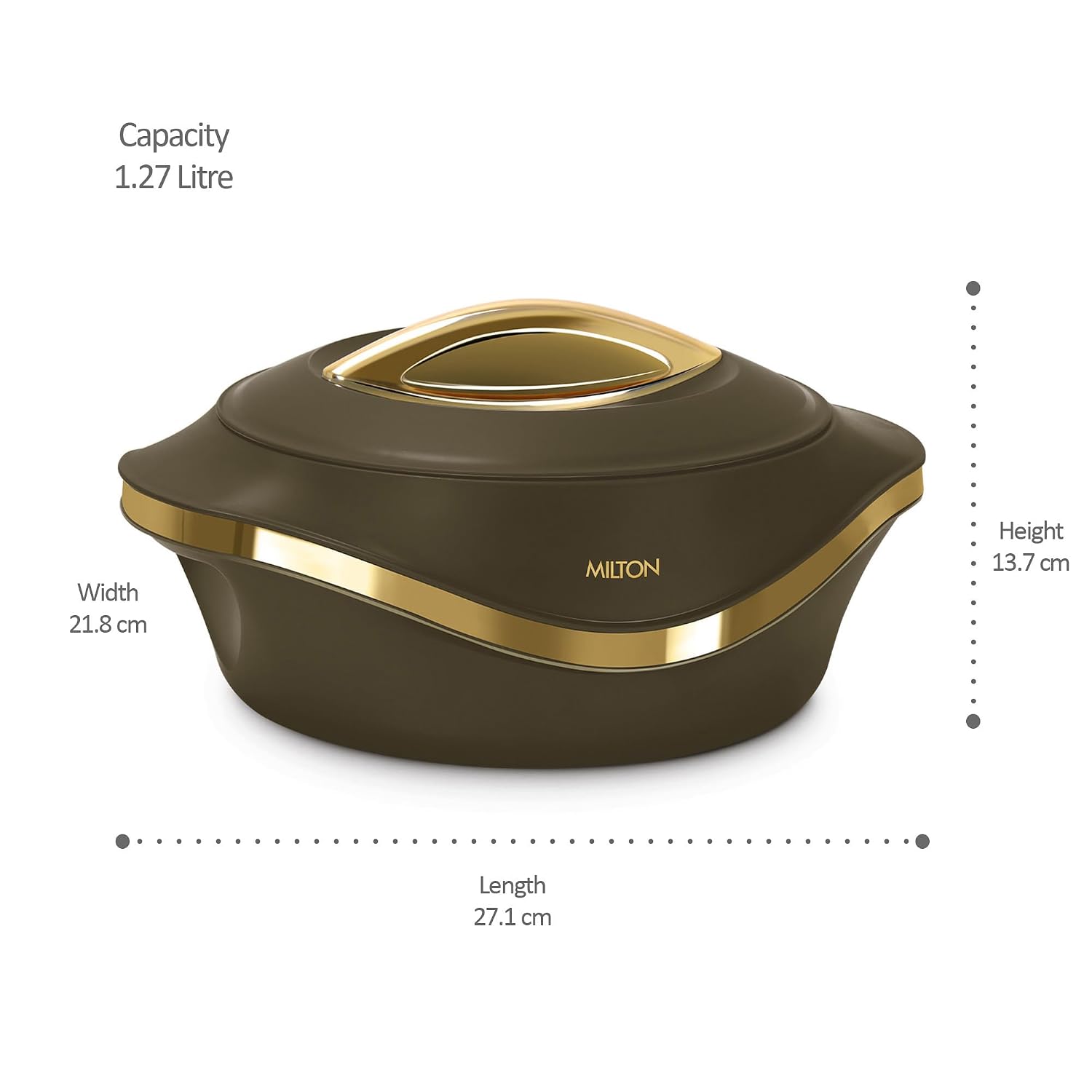 MILTON Pearl 1500 PU Insulated Inner Stainless Steel Casserole, 1270 ml, Dark Brown