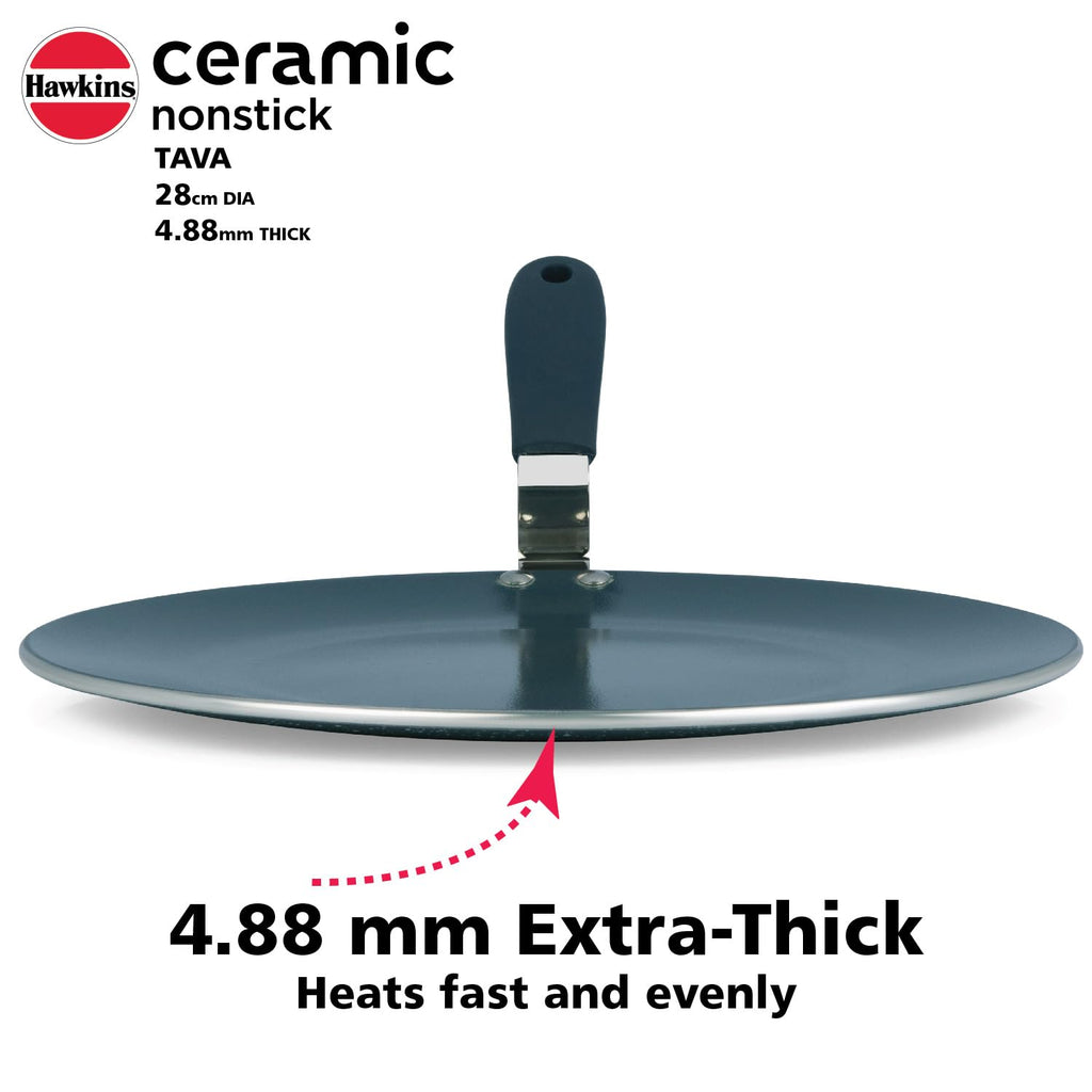 Hawkins Ceramic Nonstick Tava, 28 cm Diameter, Induction Paratha Tawa, Granite Griddle (ICT28)