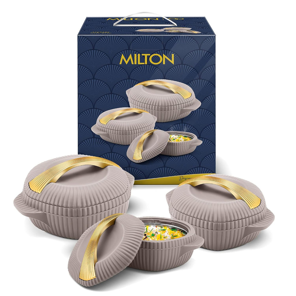 MILTON plastic Oyster Jr. Gift Set PU Insulated Casserole, Set of 3 (455 ml, 860 ml, 1275 ml) Taupe