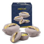 MILTON plastic Oyster Jr. Gift Set PU Insulated Casserole, Set of 3 (455 ml, 860 ml, 1275 ml) Taupe