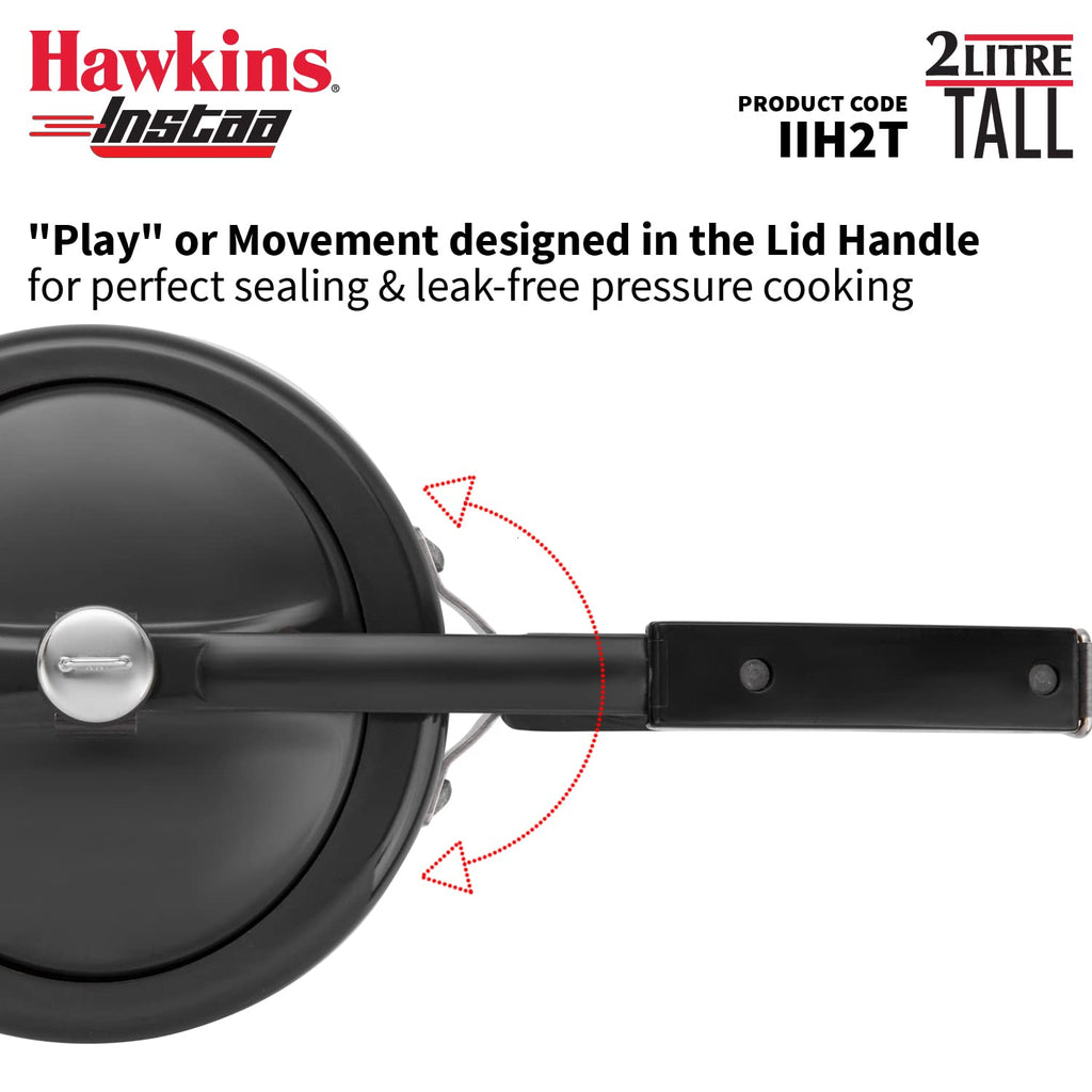 Hawkins 2 Litre Instaa Pressure Cooker, Induction Inner Lid Cooker, Tall Body Hard Anodised Cooker, Black (IIH2T)