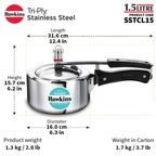 Hawkins Classic 1.5 Litre Triply Stainless Steel Pressure Cooker | Straight Body | Induction & Gas Compatible | Ideal for 1–2 persons | ISI Certified | Guaranteed for 5 year | Silver (SSTCL15)