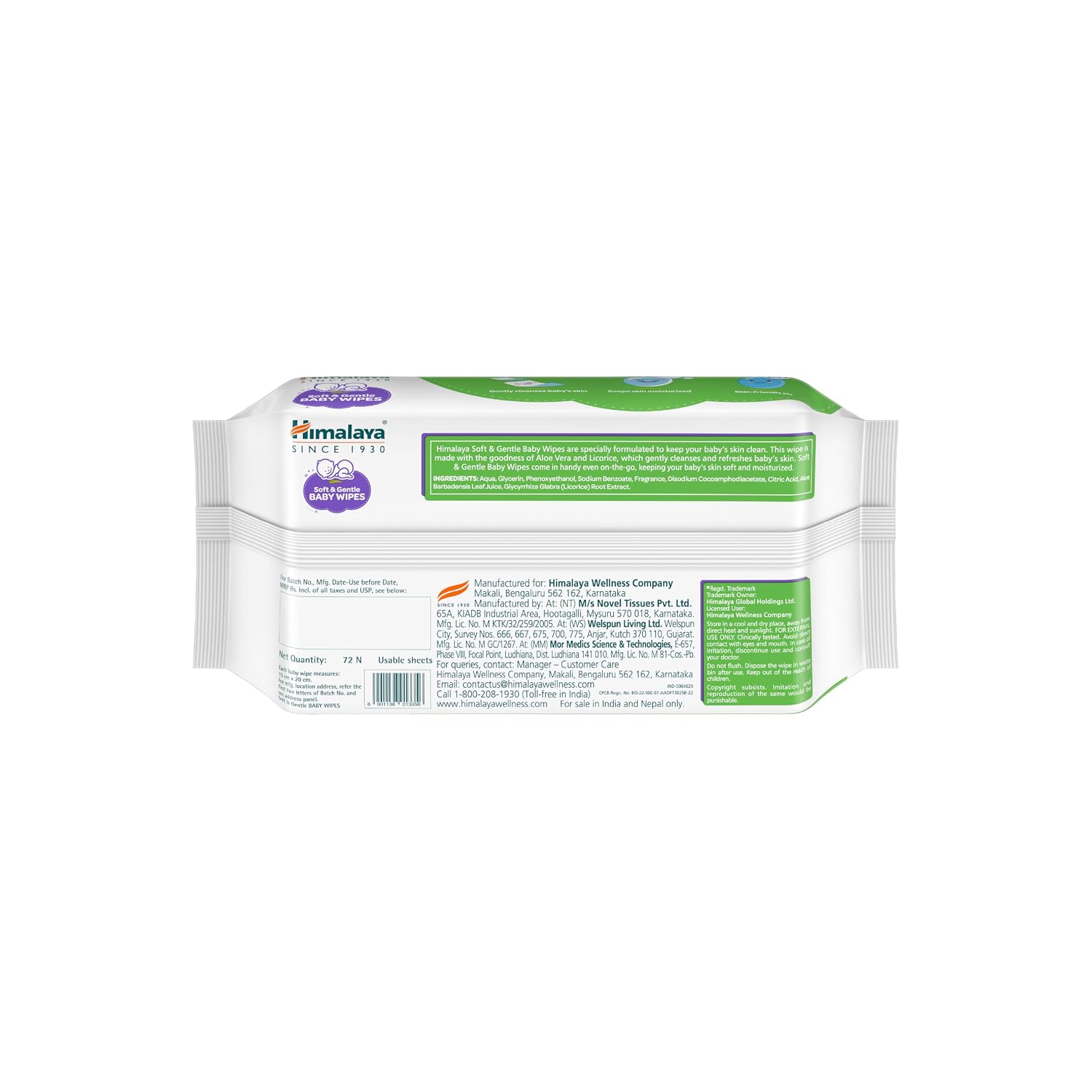 Himalaya Soft & Gentle Baby Wipes |72 Wipes x B3 G1 Free - 288 Wipes | With Licorice & Aloe Vera | Gently cleanses & Helps prevent the cause of...