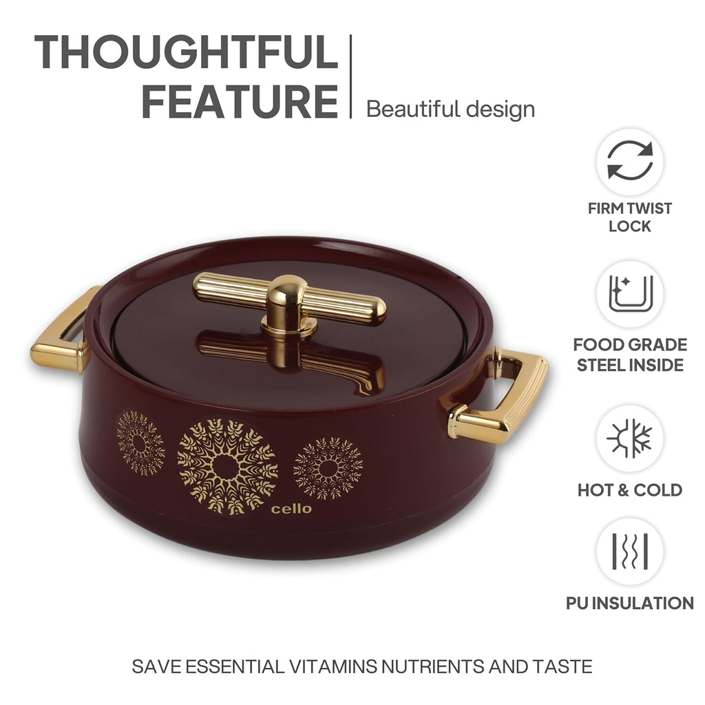 CELLO Jewel NX Insulated Casserole Set of 3 Pcs (500ml, 1000ml, 1500ml) Burgundy |