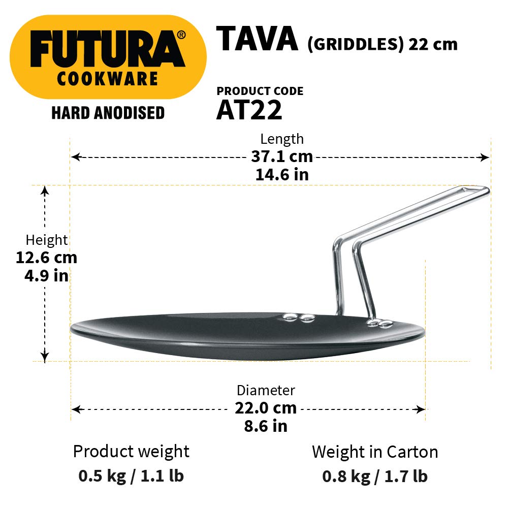 Hawkins Futura Hard Anodised Tava 22 cm, 4.06 mm