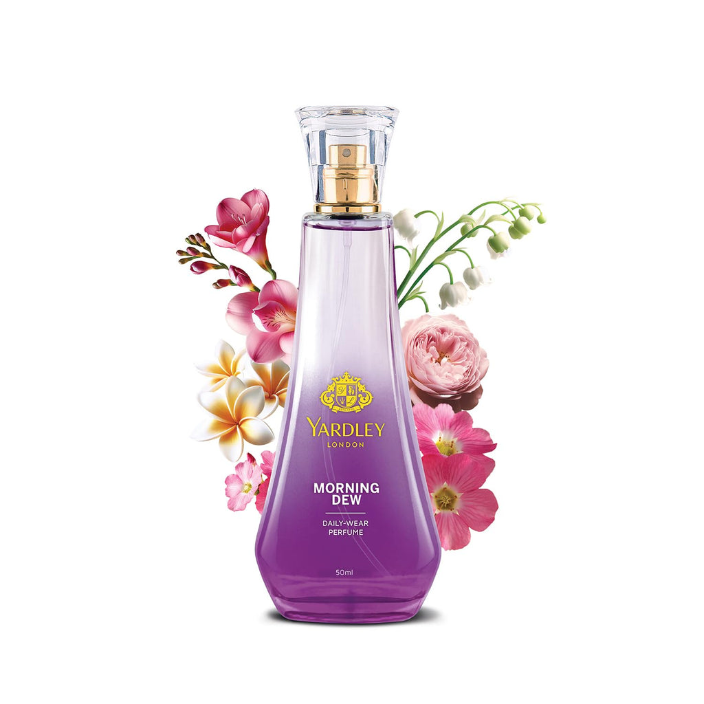 Yardley London Morning Dew Perfume for Women, 50ml – 90% Naturally Derived, Fresh Floral Daily Wear Spray | Lily of Valley & Frangipani Floral Fragrance