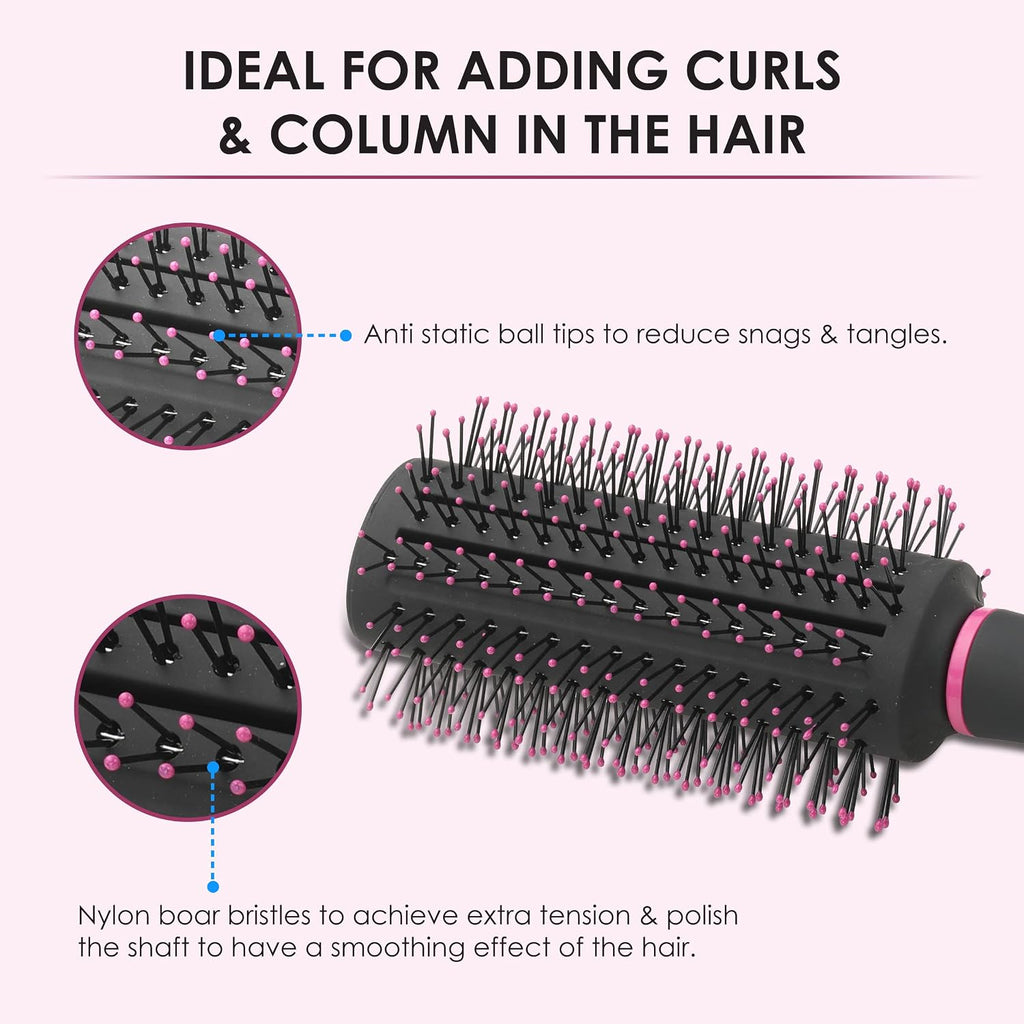 AGARO Delight Round Hair Brush with Strong & flexible boar bristles having Anti static ball tips
