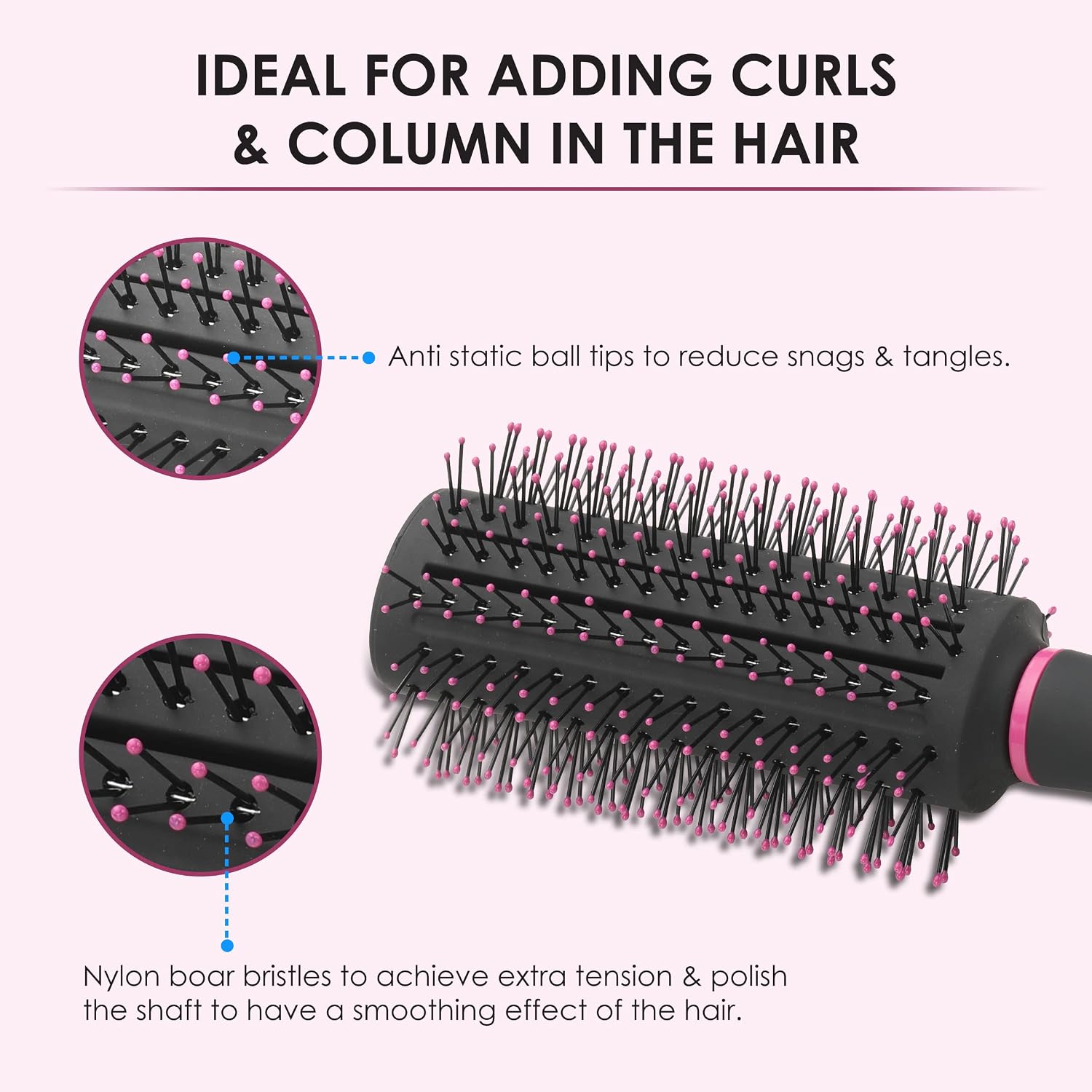AGARO Delight Round Hair Brush with Strong & flexible boar bristles having Anti static ball tips