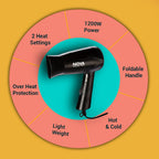 Nova NHP 8100 Silky Shine 1200 W Hot and Cold Foldable Hair Dryer (Black)