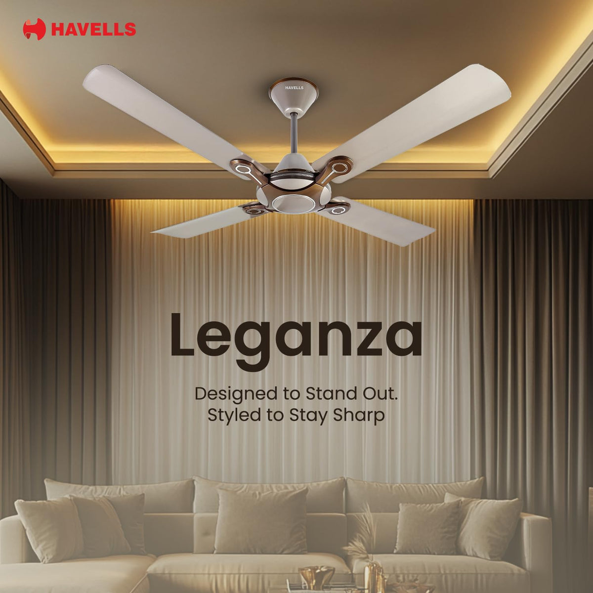 Havells Leganza 4 Blade 1200mm Ceiling Fan (Mist Honey)