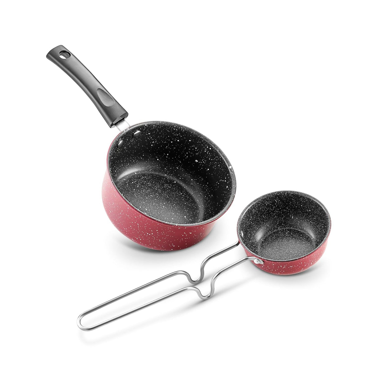 Premium Red Colour Iron Non-Stick 1.5 LTR Saucepan Comes with 350 ml Tadka Pan | Milk Pan | Saucepan | Sauce pan| Tea/Chai pan| Cooking Pan Compatible withgas and inductuon Also