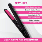 VEGA Classic Hair Crimper With Quick Heat Up & Ceramic Coated Plates, (VHCR-01), Black & VEGA Adore Hair Straightener with Ceramic Coated Plates...