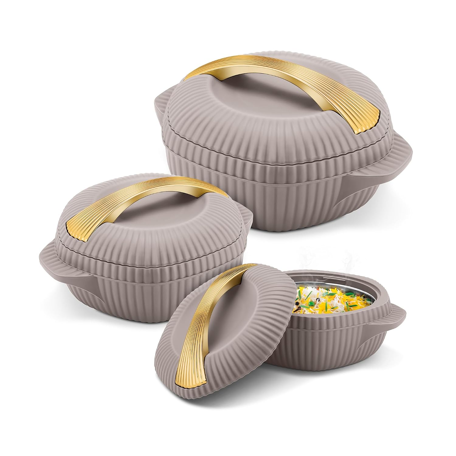 MILTON plastic Oyster Jr. Gift Set PU Insulated Casserole, Set of 3 (455 ml, 860 ml, 1275 ml) Taupe
